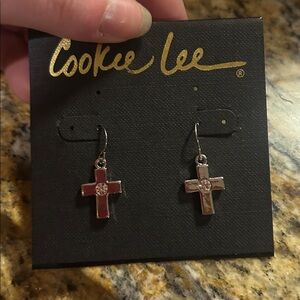Cookie Lee Silver Cross Earrings with Genstone